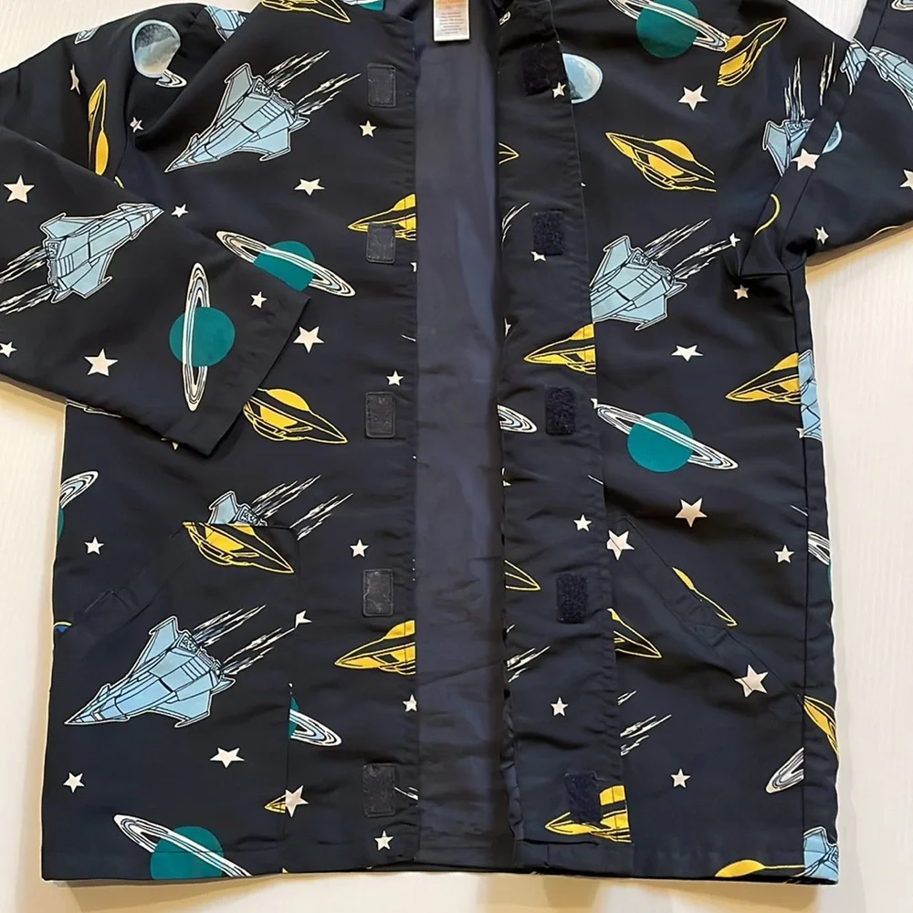Gymboree light weight hooded jacket.  Planets and spaceships.  Boys size large